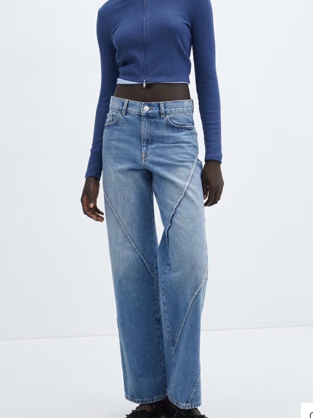 MANGO Wide-Leg Panel Detail Jeans in Light Blue